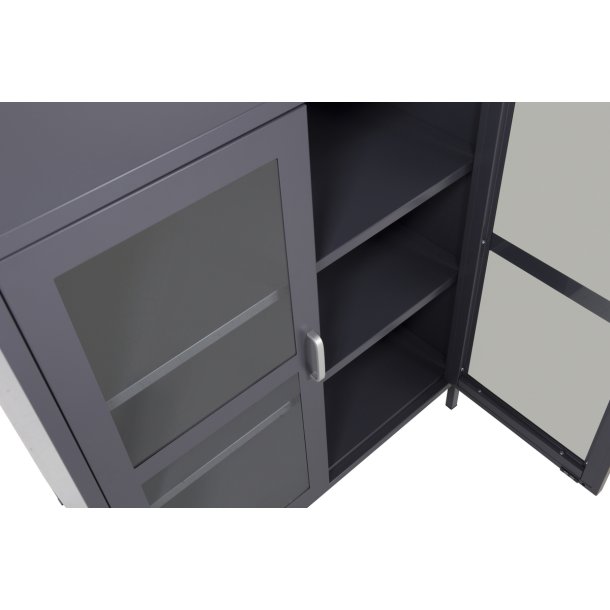 Ripon - Skab i lysegr metal med glasdre, 80 x 97 cm.