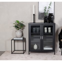 Ripon - Skab i sort metal med glasdre, 80 x 97 cm.