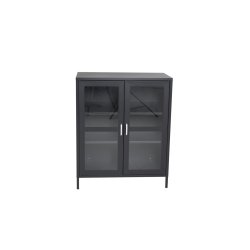 Ripon - Skab i sort metal med glasdre, 80 x 97 cm.