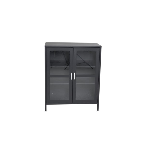 Ripon - Skab i sort metal med glasdre, 80 x 97 cm.