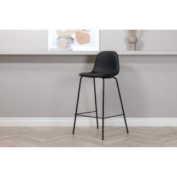 Cooly - 2 Barstole i metal og sde i sort kunstlder