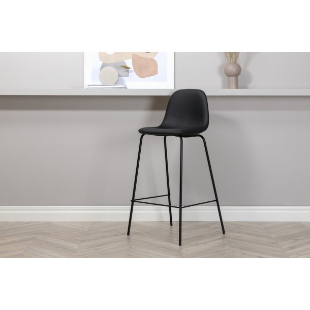 Cooly - 2 Barstole i metal og sde i sort kunstlder