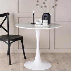 Dizell - Rundt spisebord i hvidmalet, diameter 80 cm.