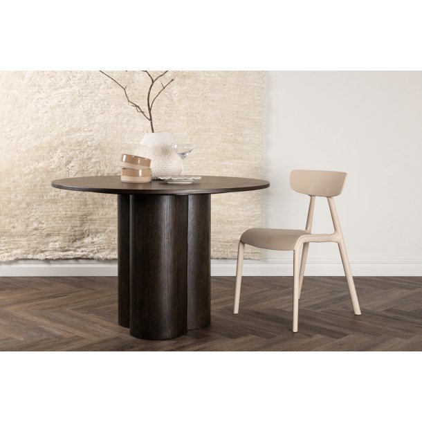 Triple - Spisebord i mocca farvet egefiner, diameter 110 cm.