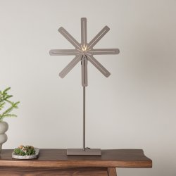 Platt- Bordlampe i mocca farvet metal, stjerneformet med LED lys, hjde 80 cm.