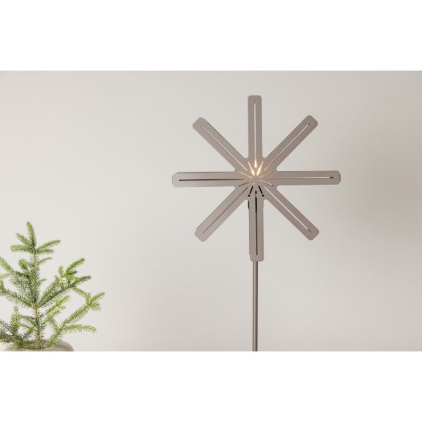 Platt- Bordlampe i mocca farvet metal, stjerneformet med LED lys, hjde 80 cm.