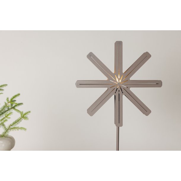 Platt- Bordlampe i mocca farvet metal, stjerneformet med LED lys, hjde 67 cm.