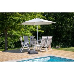 Garda - Spisebordsset med bord, seks stole og parasol i hvid aluminium