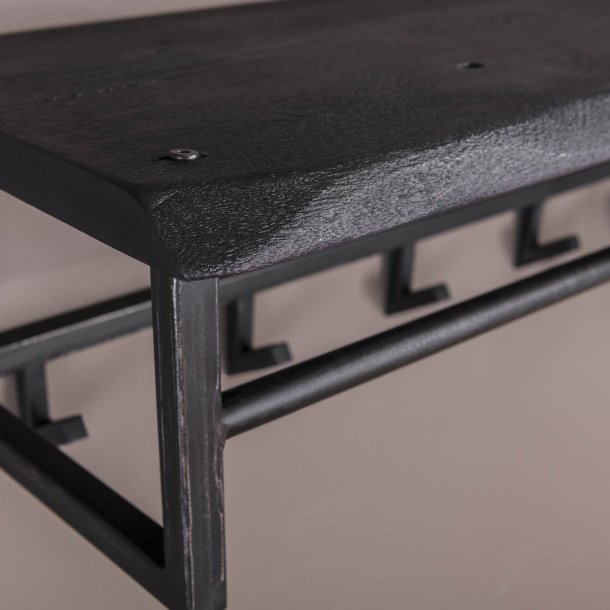 Acai88 - Hattehylde i massivt sortlakeret akacietr med knager