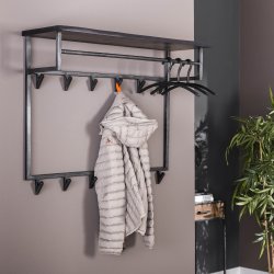 Acai88 - Hattehylde i massivt sortlakeret akacietr med knager