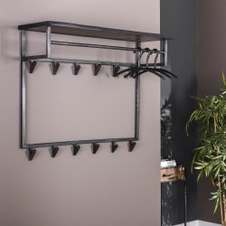 Acai88 - Hattehylde i massivt sortlakeret akacietr med knager