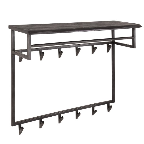 Acai88 - Hattehylde i massivt sortlakeret akacietr med knager