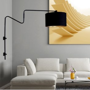 Hobson - vgglampa i svart metall och svart tyg