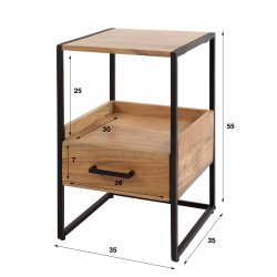 Laksi - Sengebord i akacietr med 1 skuffe og 2 hylder