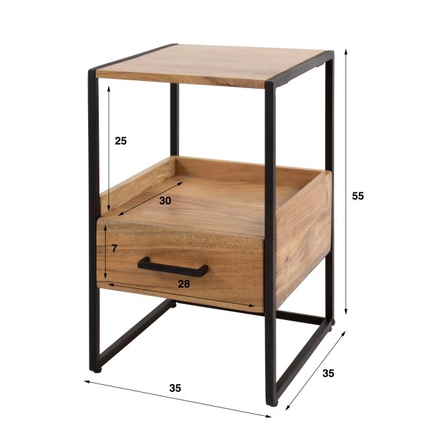 Laksi - Sengebord i akacietr med 1 skuffe og 2 hylder