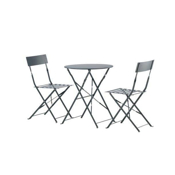 Korfus - Cafest med bord og to stole i mrkegrt stl