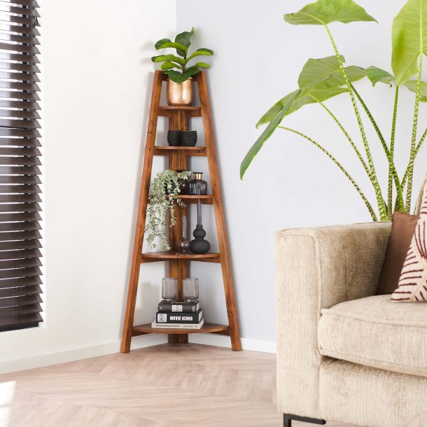 Velas - Reol til hjrnet i sandfarvet akacietr