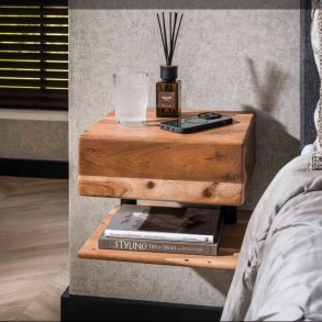 Bali - Sngbord i massivt akaciatr med hylla och lda