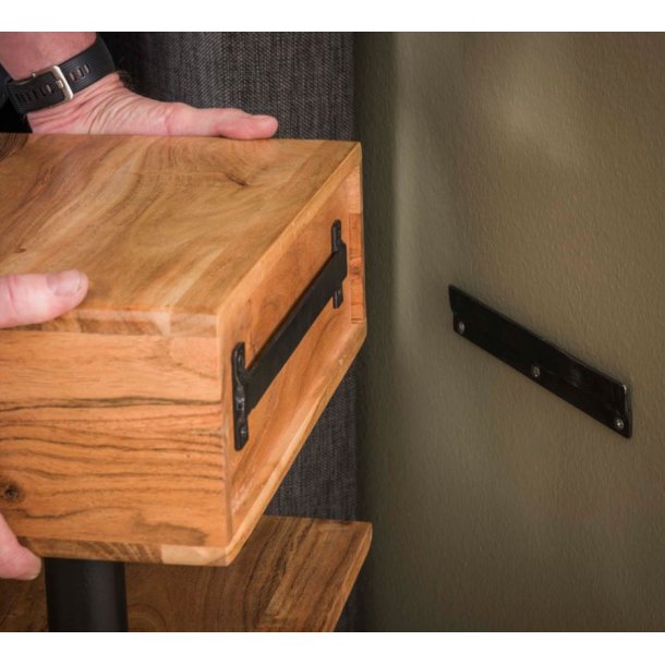 Bali - Sengebordi massiv akacietr med hylde og skuffe