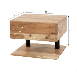 Bali - Sengebordi massiv akacietr med hylde og skuffe