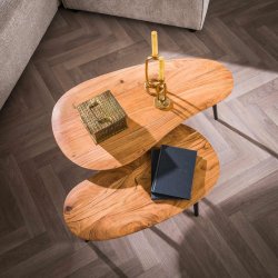 Tripolis - Sofabordsst med to nyreformede borde i massiv akacietr