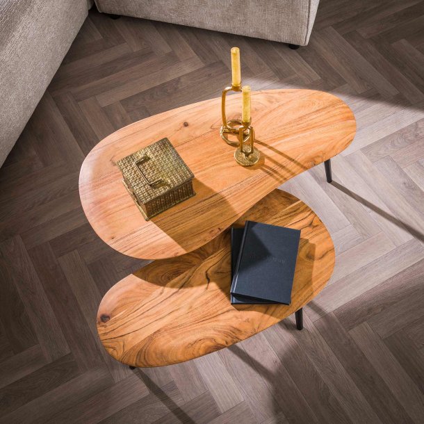 Tripolis - Sofabordsst med to nyreformede borde i massiv akacietr