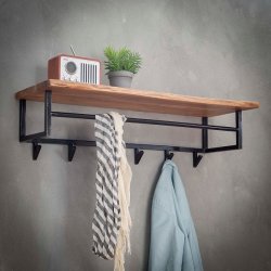 Acai87 - Hattehylde i massivt akacietr med knager