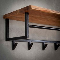 Acai87 - Hattehylde i massivt akacietr med knager