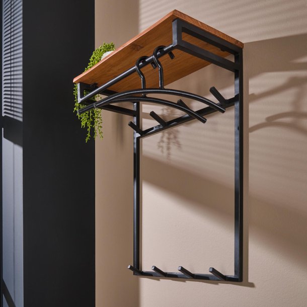 Acai99 - Hattehylde i massivt akacietr med otte knager