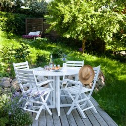 Expa - Spisebord med folde funktion, hvid mahogni, diameter 110 cm.