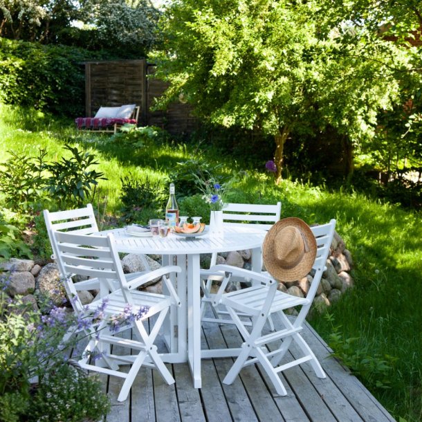 Expa - Spisebord med folde funktion, hvid mahogni, diameter 110 cm.