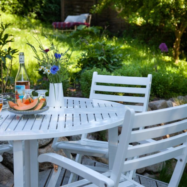 Expa - Spisebord med folde funktion, hvid mahogni, diameter 110 cm.