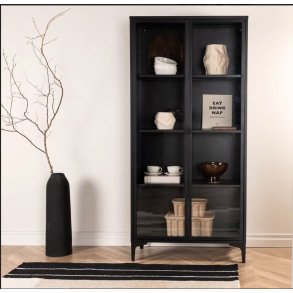Calaf - Skab i sort metal med glasl�ge, h�jde 190 cm.