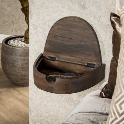 Cove- 2 sengeborde i brun massiv akacietr