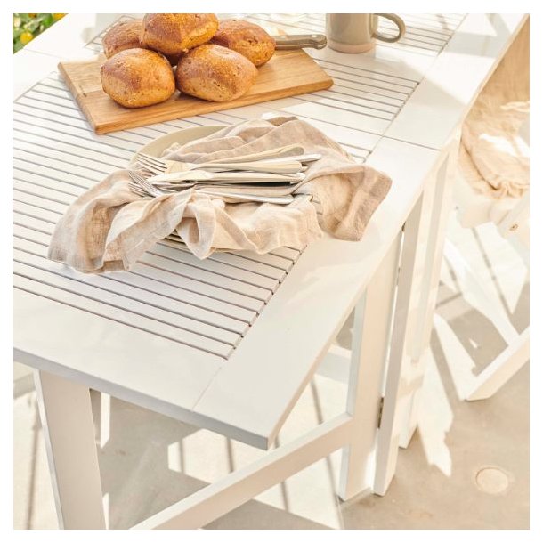 Expa - Spisebord med folde funktion, hvid mahogni, 65 x 130 cm.