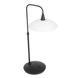 Plate - bordlampe i stl eller sort metal sammen med en glasskrm