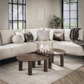 Mayas - Sofabordsst med to trekantede borde i brunt teaktr