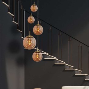 Bowie - taklampa i mssing och brnstensfrgat glas