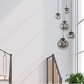 Bowie - taklampa i svart metall och rkt glas