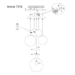 Bowie - loftlampe i sort metal og rgfarvet glas