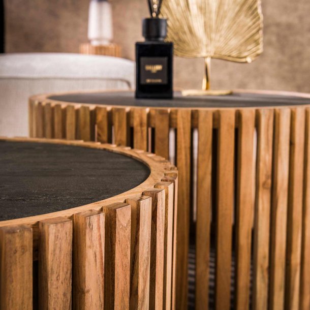 Cajas - Sofabordsst i akacietr og skifer, to runde borde