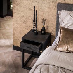 Bandeja- Sengebord med skuffe i massiv sort akacie tr