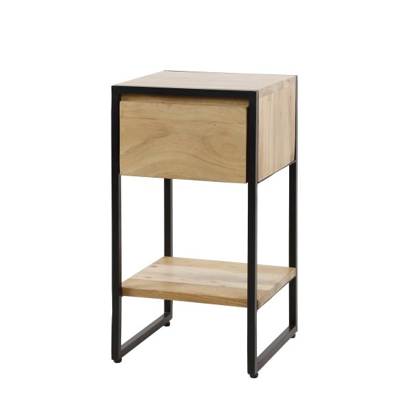 Fidenza - Sengebord i massiv lys akacietr og sort metal