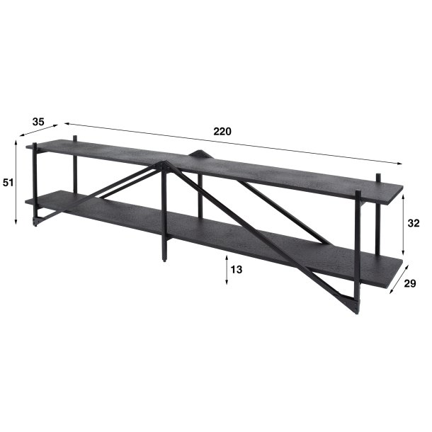 Namu - Tv bord i gr-sort metal, bredde 220 cm.