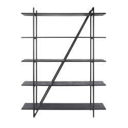 Namu - Reol i gr-sort metal, fem hylder, bredde 140 cm.
