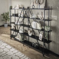 Namu - Reol i gr-sort metal, fem hylder, bredde 220 cm.