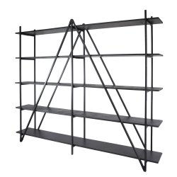 Namu - Reol i gr-sort metal, fem hylder, bredde 220 cm.