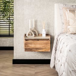 Cerro - Sengebord vghngt i mango og travertin, hjde 19 cm.