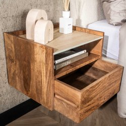 Cerro - Sengebord vghngt i mango og travertin, hjde 30 cm.