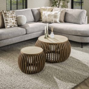 Jura - Sofabordsst i sandfarvet mangotr og travertin top, 